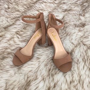 Lulu’s Sidecar Cutie Taupe Ankle Strap Heels